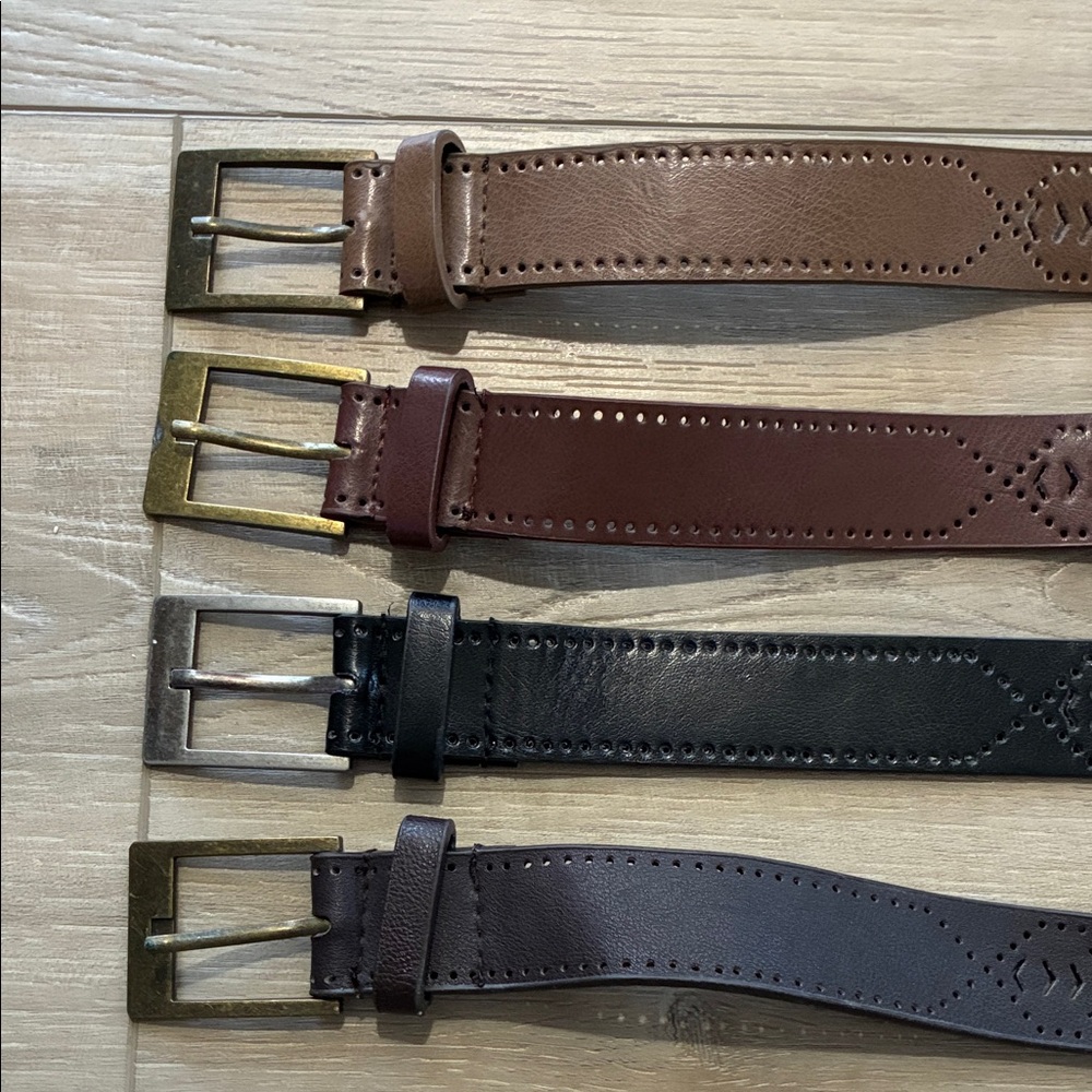4 Solo Brown and Black Faux Leather Belts with Cut Designs  Size 3